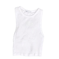 ZARA White Ribbed Racerback Crop Tank Top ZARA
