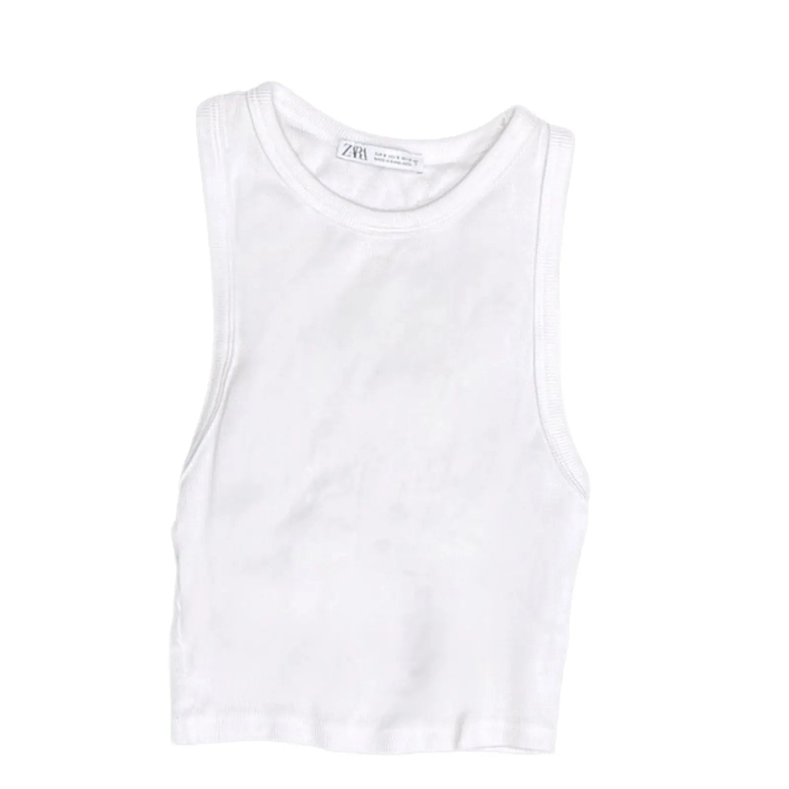 ZARA White Ribbed Racerback Crop Tank Top ZARA