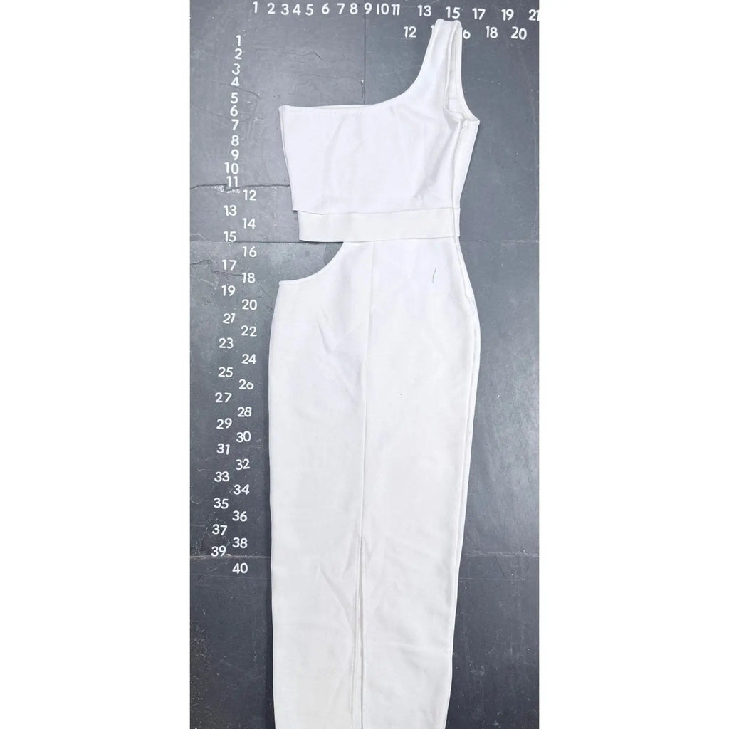 Fashion Nova White One Shoulder Cutout Belted Midi Dress Size S Fashion Nova