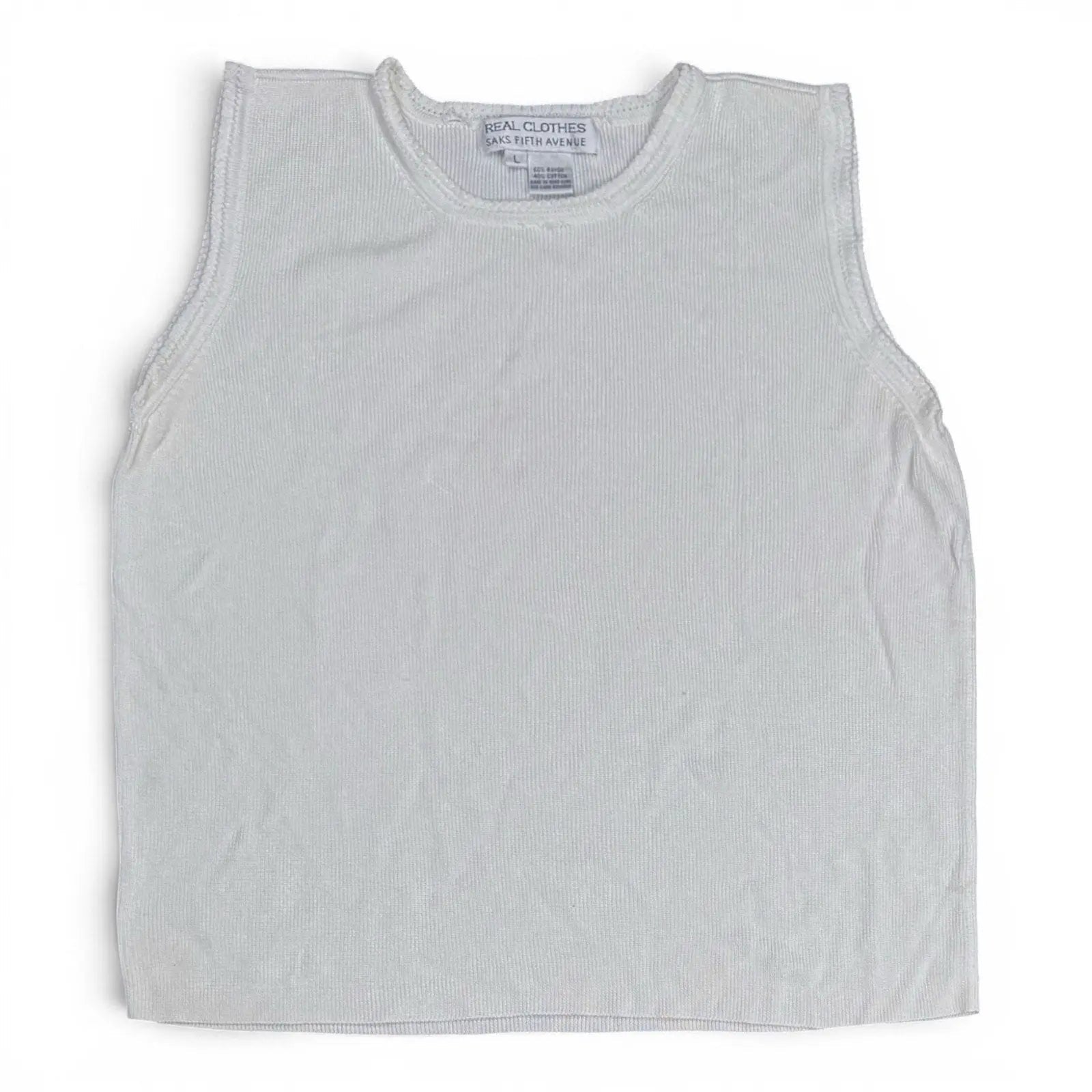 Real Clothes Saks Fifth Avenue White Ribbed Knit Sleeveless Tank Top Size L Real Clothes Saks Fifth Avenue