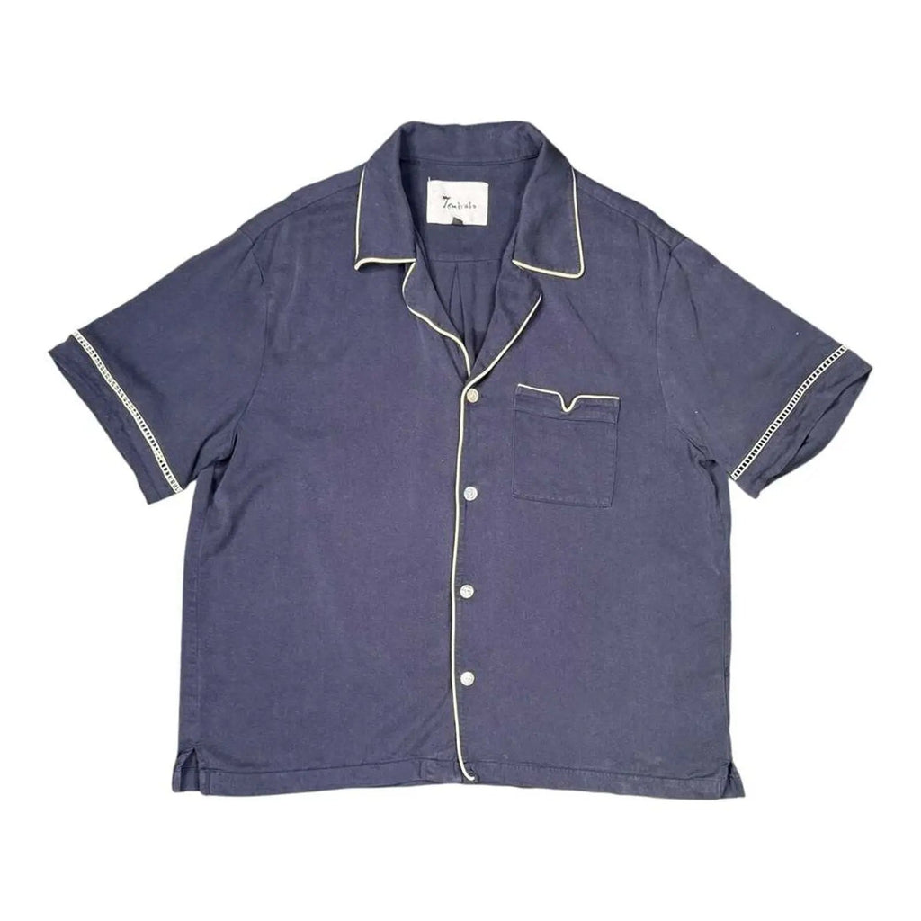 Tombolo 100% Tencel Navy Blue Short Sleeve Button Down Shirt Size XL Tombolo