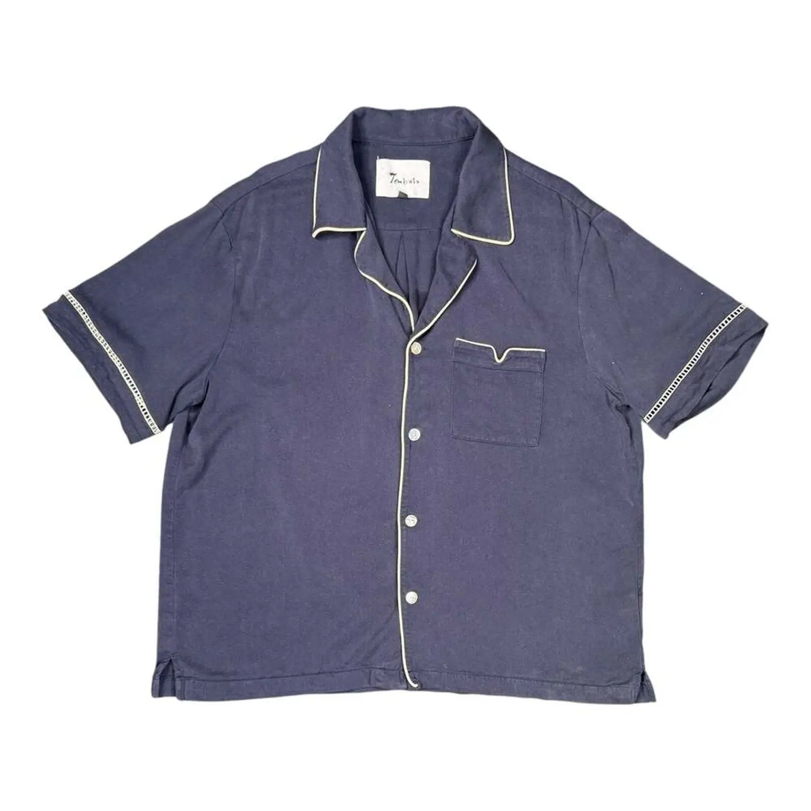 Tombolo 100% Tencel Navy Blue Short Sleeve Button Down Shirt Size XL Tombolo