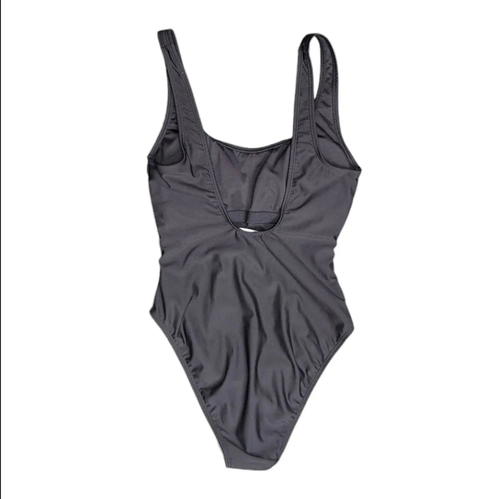 No Boundaries Women's Black One Piece High Cut Scoop Neck Swimsuit No Boundaries
