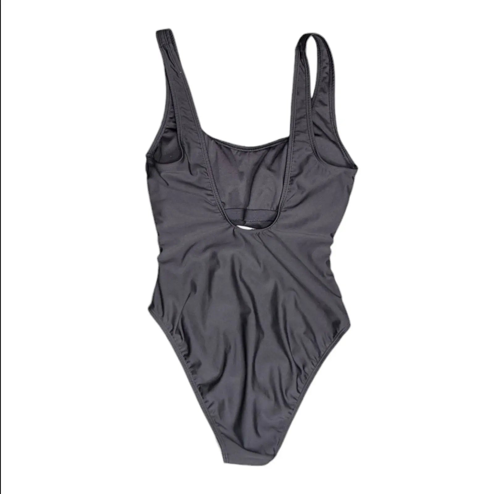 No Boundaries Women's Black One Piece High Cut Scoop Neck Swimsuit No Boundaries