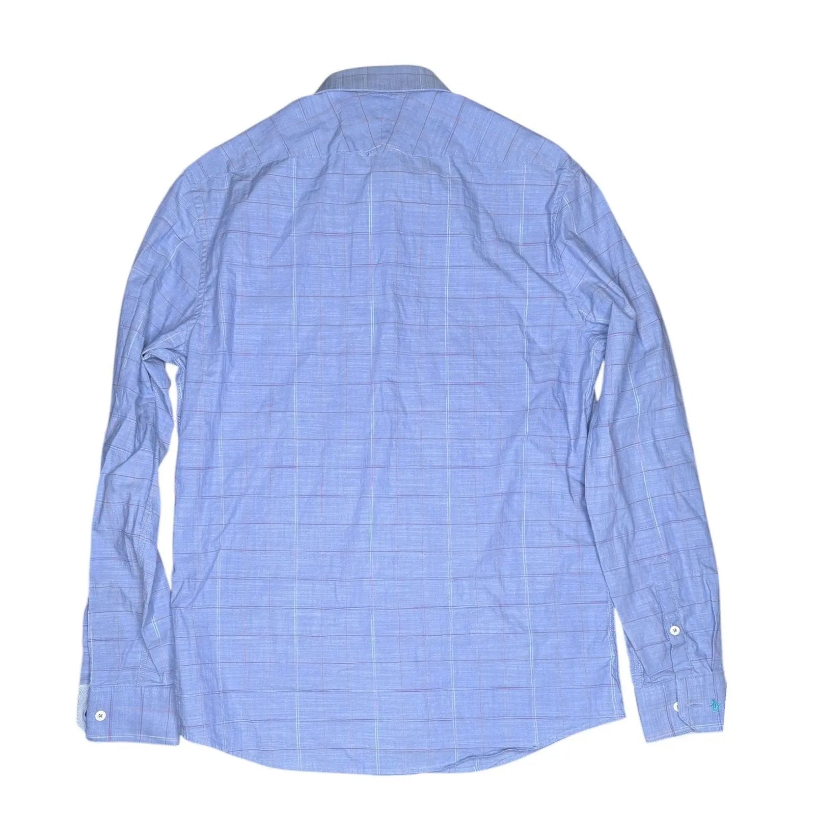 Original Penguin by Munsingwear Heritage Slim Fit Blue Windowpane Long Sleeve Sh Penguin