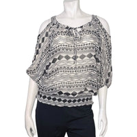 BCX Cold Shoulder Geometric Print Smocked Blouse BCX