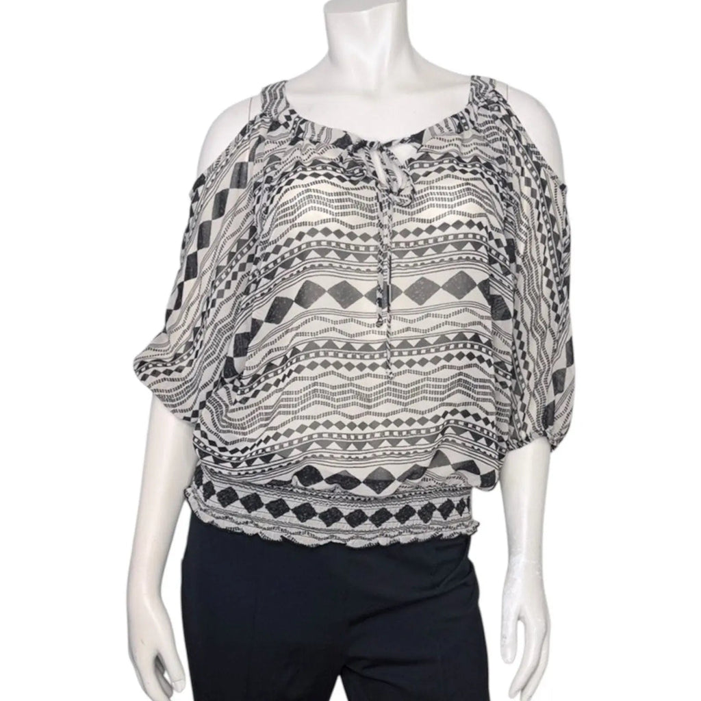 BCX Cold Shoulder Geometric Print Smocked Blouse BCX
