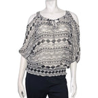 BCX Cold Shoulder Geometric Print Smocked Blouse BCX