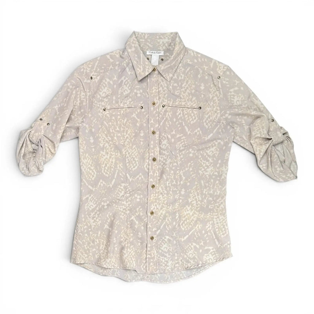 Calvin Klein Snakeskin Print Roll-Tab Sleeve Utility Button Down Shirt Calvin Klein