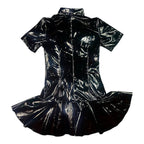 Miaou Frankie Black Latex PVC Short Sleeve Mini Dress with Back O-Ring Zipper Miaou