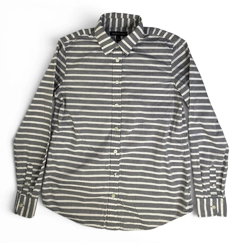 Banana Republic Grey and White Striped Cotton Button Down Shirt Size XS Banana Republic