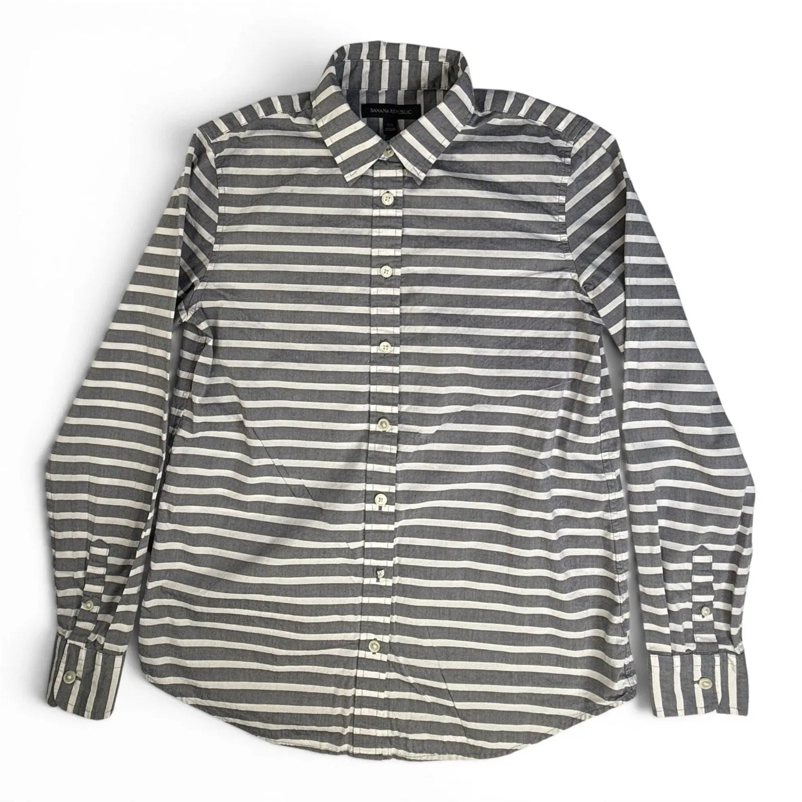 Banana Republic Grey and White Striped Cotton Button Down Shirt Size XS Banana Republic
