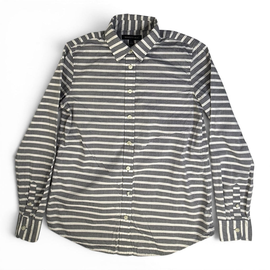 Banana Republic Grey and White Striped Cotton Button Down Shirt Size XS