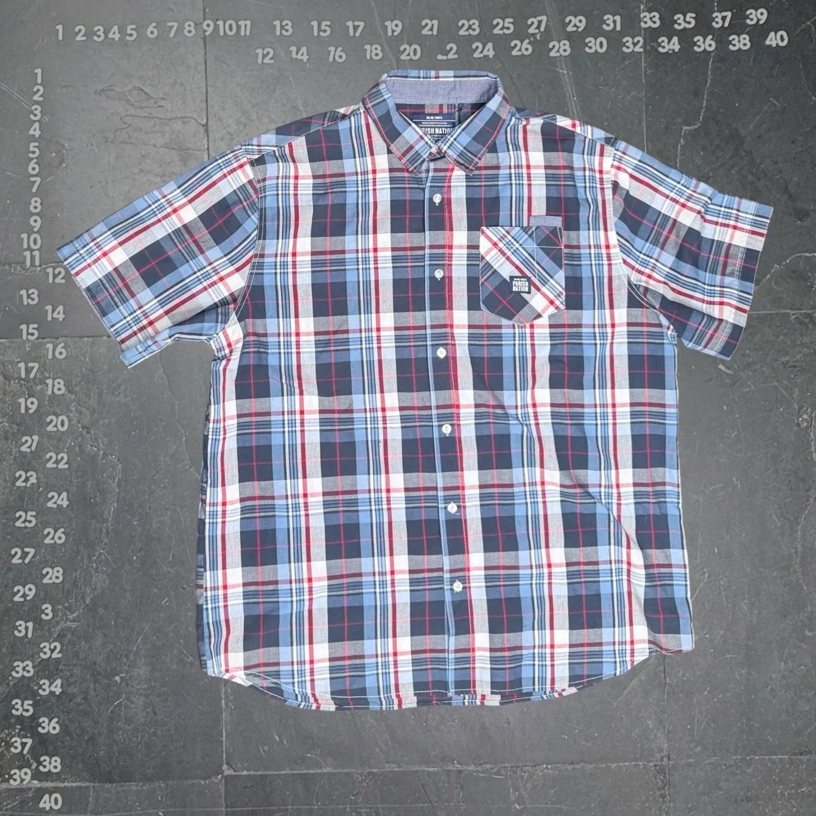 Parish Nation Men's 4XL Blue and Red Plaid Short Sleeve Button Down Shirt Parish Nation
