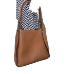 Brown Pebbled Leather Embossed Logo Tote Bag ucci