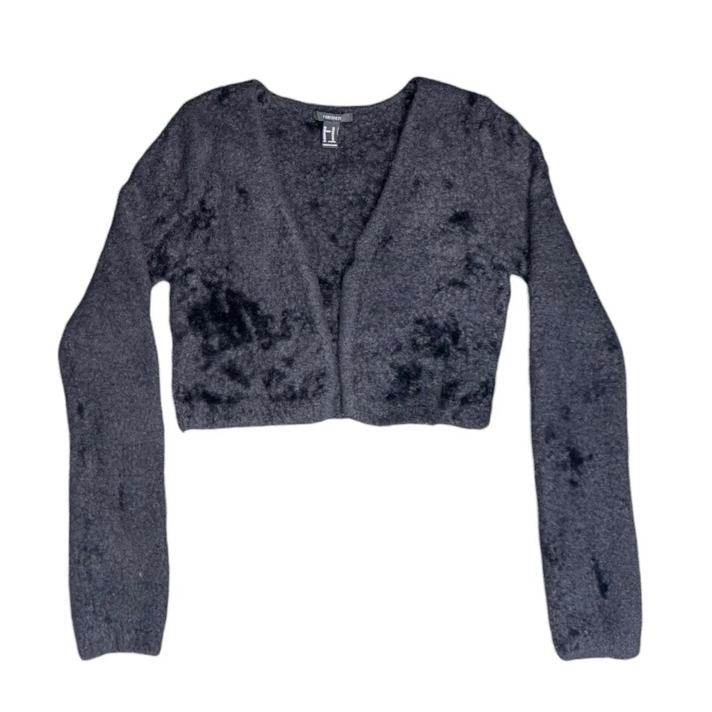 Forever 21 Fuzzy Knit Cropped Open Front Cardigan in Charcoal Grey Forever 21