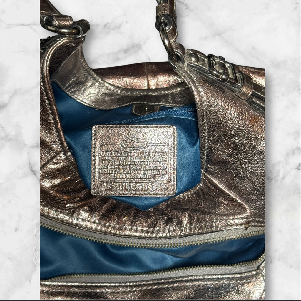 Coach Metallic Leather Hobo Shoulder Bag giving blooms foundation