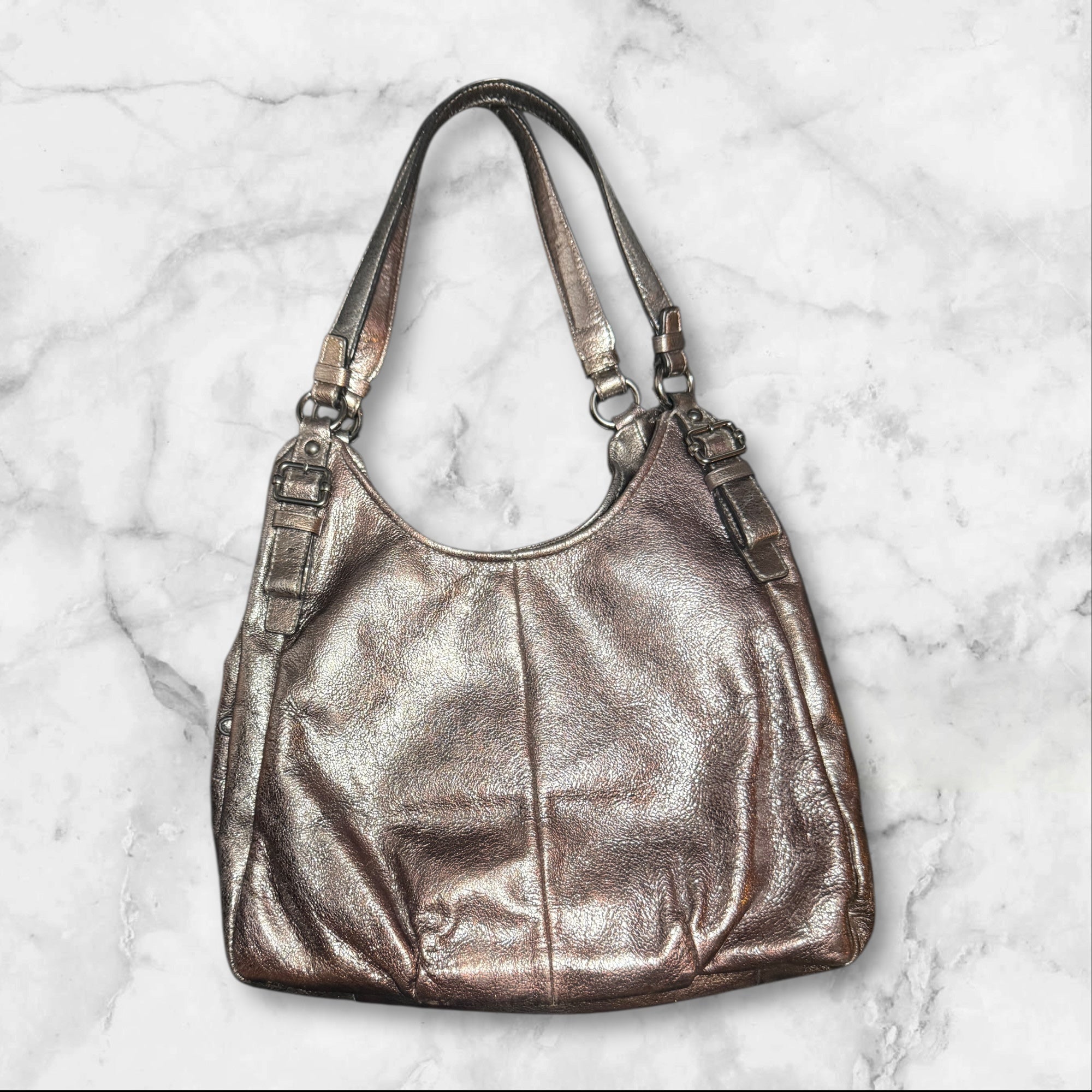Coach Metallic Leather Hobo Shoulder Bag giving blooms foundation