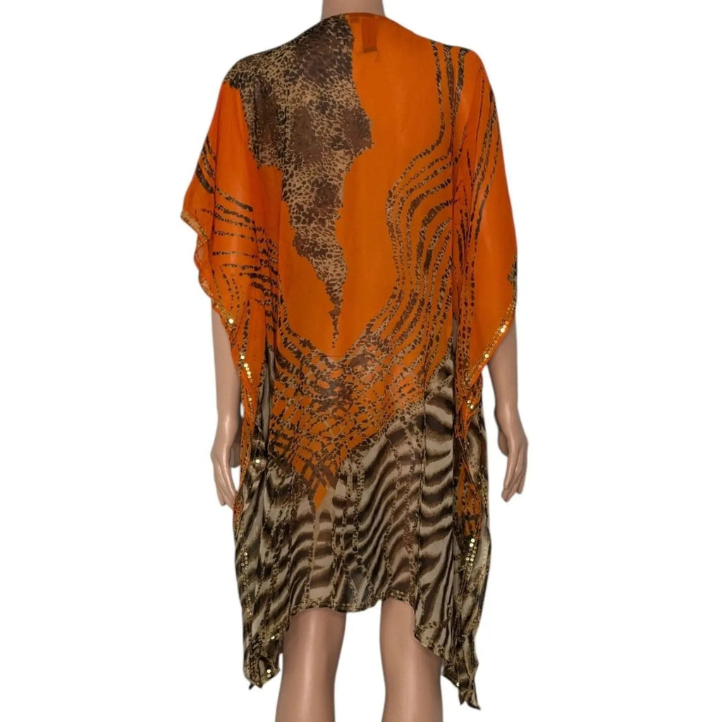 La Moda Embellished Animal Print V-Neck Kaftan Beach Cover-Up-one size La Moda
