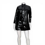 Patrice Catanzaro Black Vinyl Patent Button Down Crepuscule Mini Dress Patrice Catanzaro