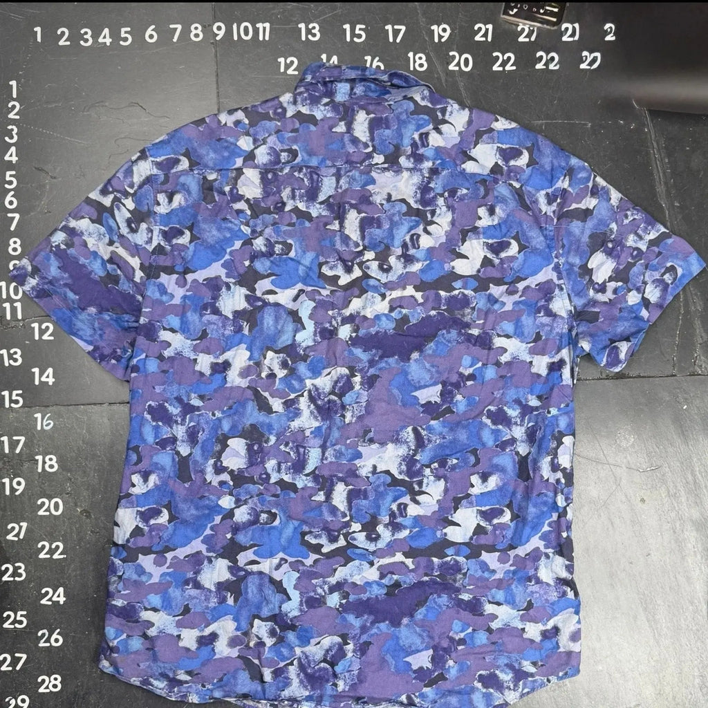 J.Crew Men's Short Sleeve Button Up Shirt- Watercolor Camo Blue-(XLARGE)NWT! J.Crew