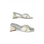 Princess Polly Brielle Knot Detail Block Heel Mules in White Princess Polly