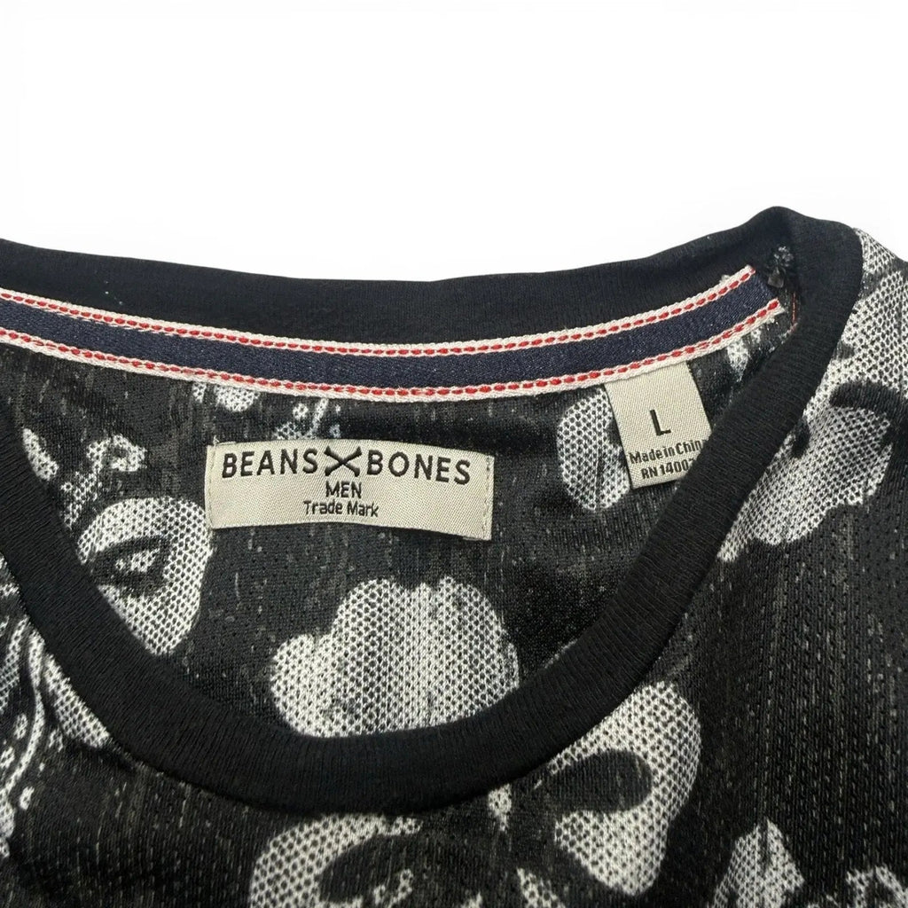 Beans x Bones Men's Hibiscus Print Pocket T-Shirt Size L Beans & Bones