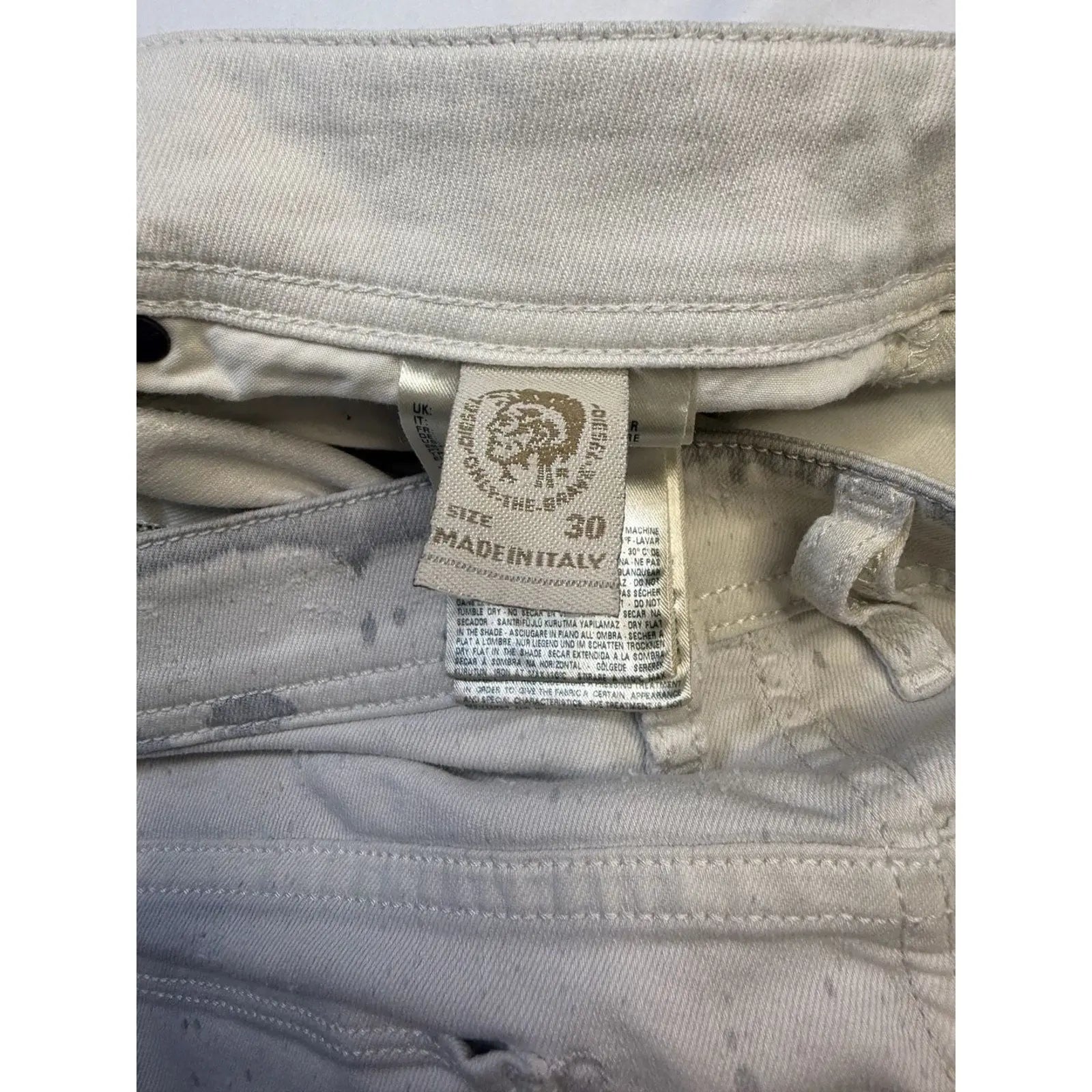 Diesel Men's Sleenker Slim Skinny Paint Splatter White Jeans Size 30 Diesel