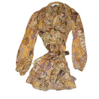Zara Boho Paisley Mini Dress with Tiered Ruffles and Tie Waist Zara