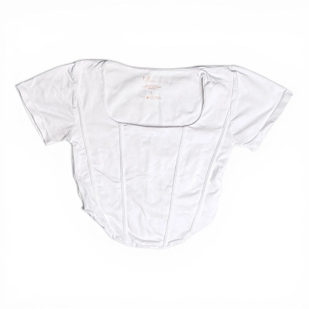 Angel Cult White Square Neck Short Sleeve Corset Crop Top Angel Cult