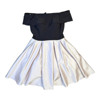 Betsy & Adam Off-the-Shoulder Colorblock Satin Fit & Flare Mini Dress Betsy & Adam