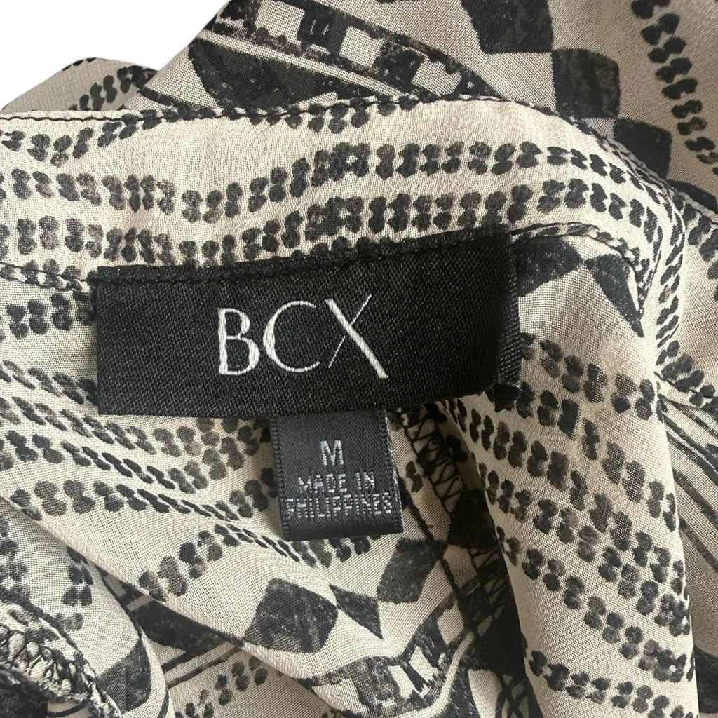 BCX Cold Shoulder Geometric Print Smocked Blouse BCX