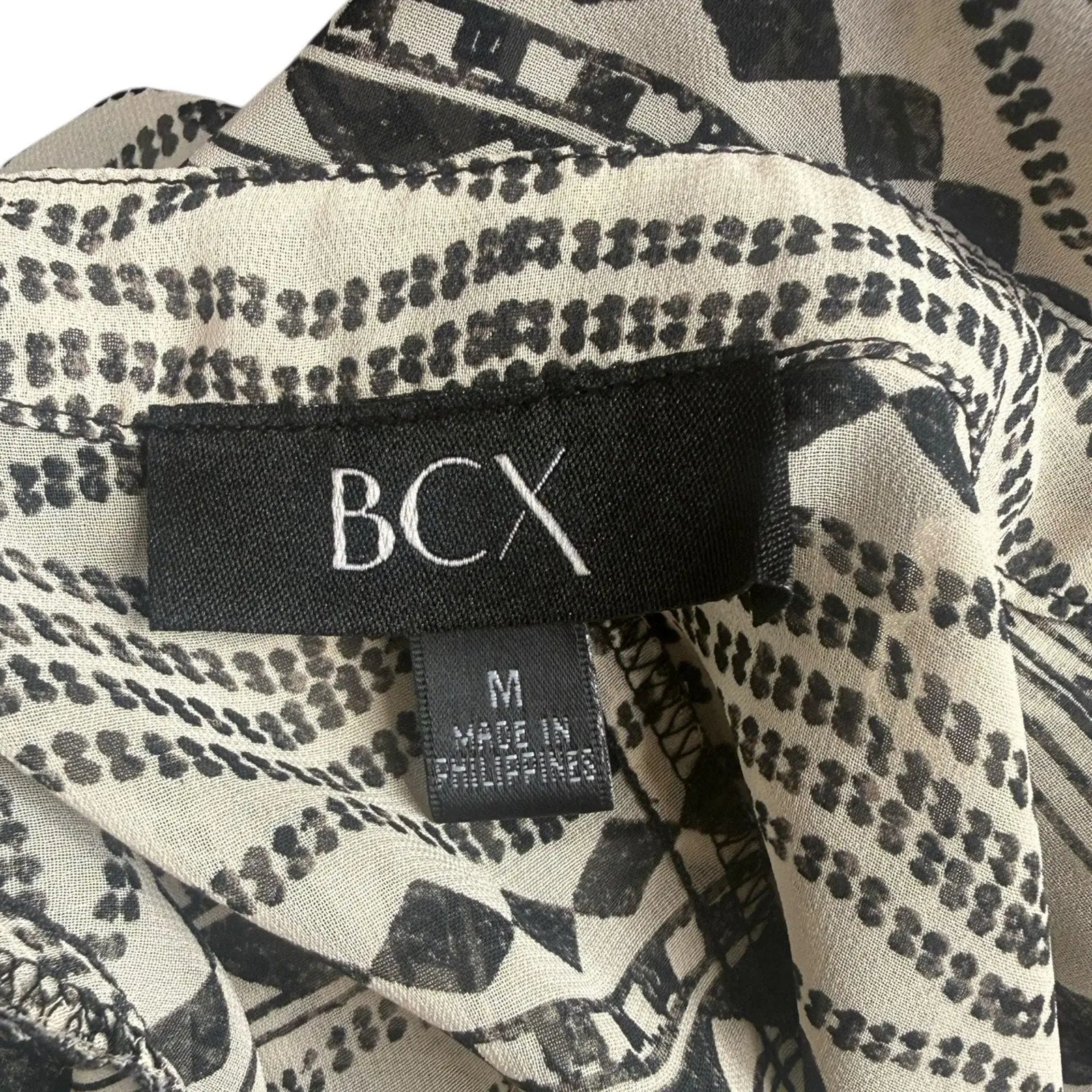 BCX Cold Shoulder Geometric Print Smocked Blouse BCX