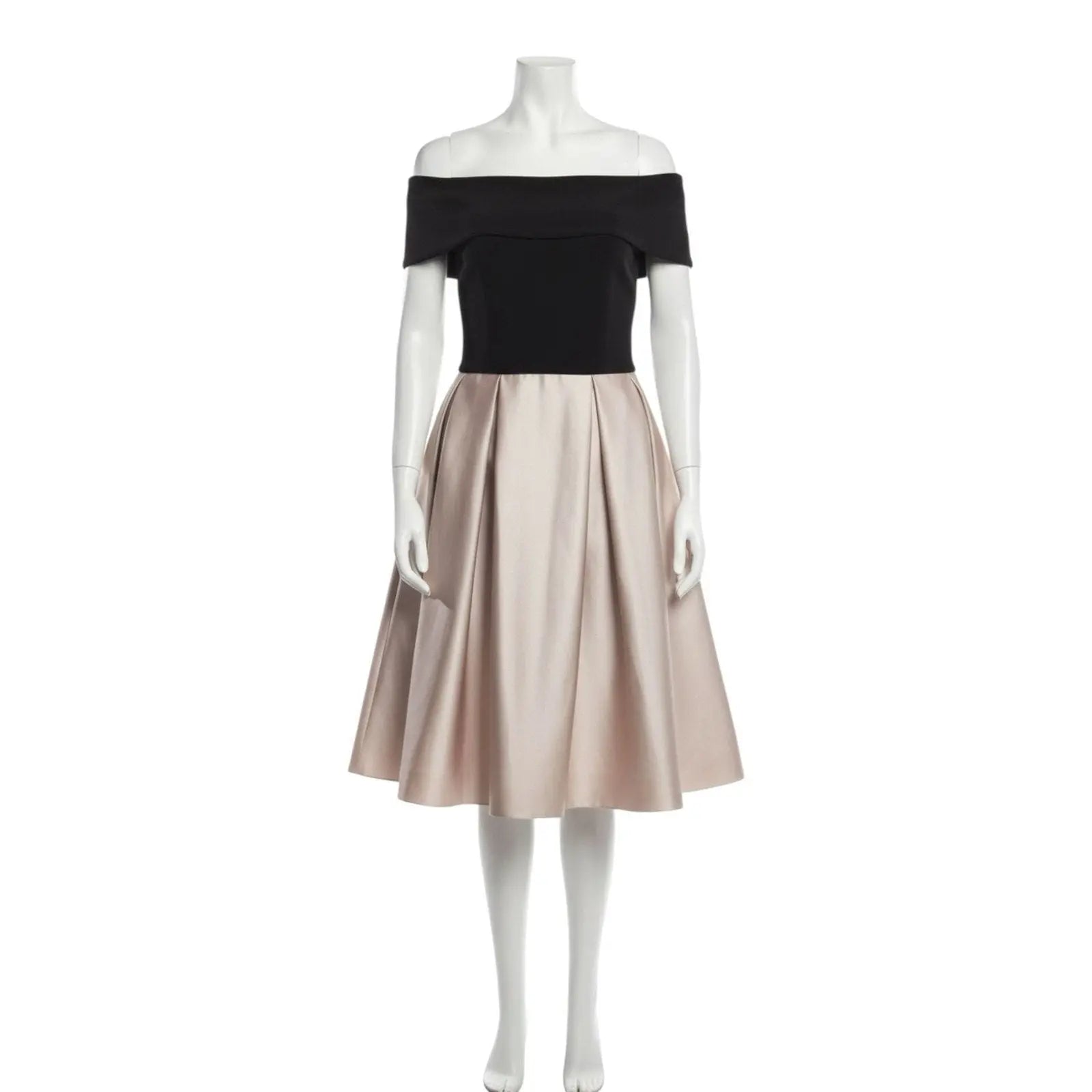 Betsy & Adam Off-the-Shoulder Colorblock Satin Fit & Flare Mini Dress Betsy & Adam