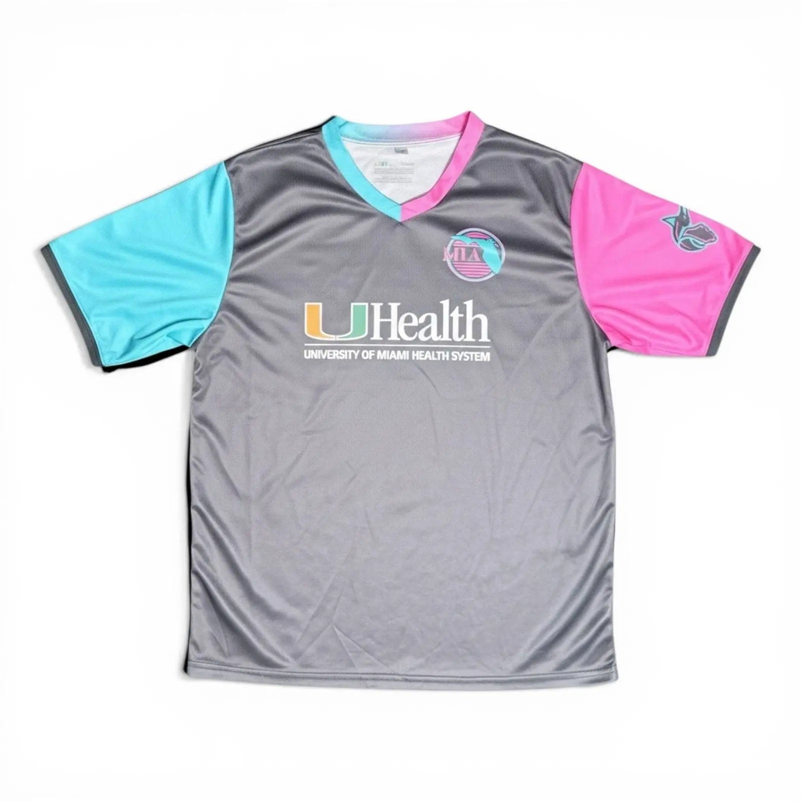 Miami Marlins City Connect V-Neck Jersey Youth XL Gray UHealth Soccer Style Miami Marlins