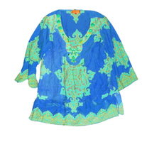 Shahida Parides Embellished Silk Tunic, Blue Paisley Resort Wear, Size M giving blooms foundation