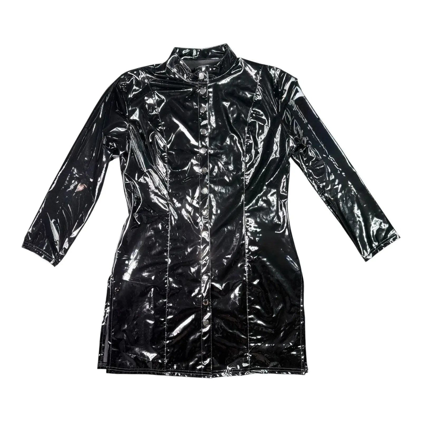 Patrice Catanzaro Black Vinyl Patent Button Down Crepuscule Mini Dress Patrice Catanzaro