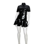 Miaou Frankie Black Latex PVC Short Sleeve Mini Dress with Back O-Ring Zipper Miaou
