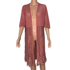 Ember Women's Dusty Rose Open Front Lace Hem Kimono Cardigan - Size M Ember