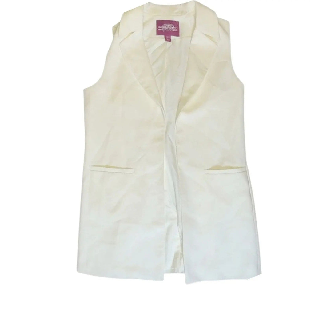 Bar III Ivory Sleeveless Blazer Vest - Tailored Longline Waistcoat, Size M giving blooms foundation