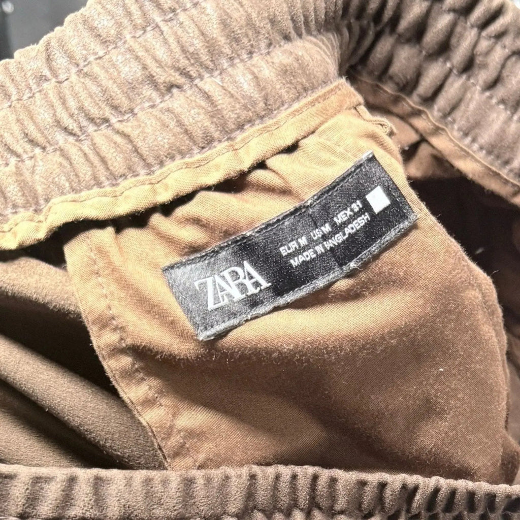 Zara Brown Soft Touch Wide Leg Drawstring Trousers Size M Zara