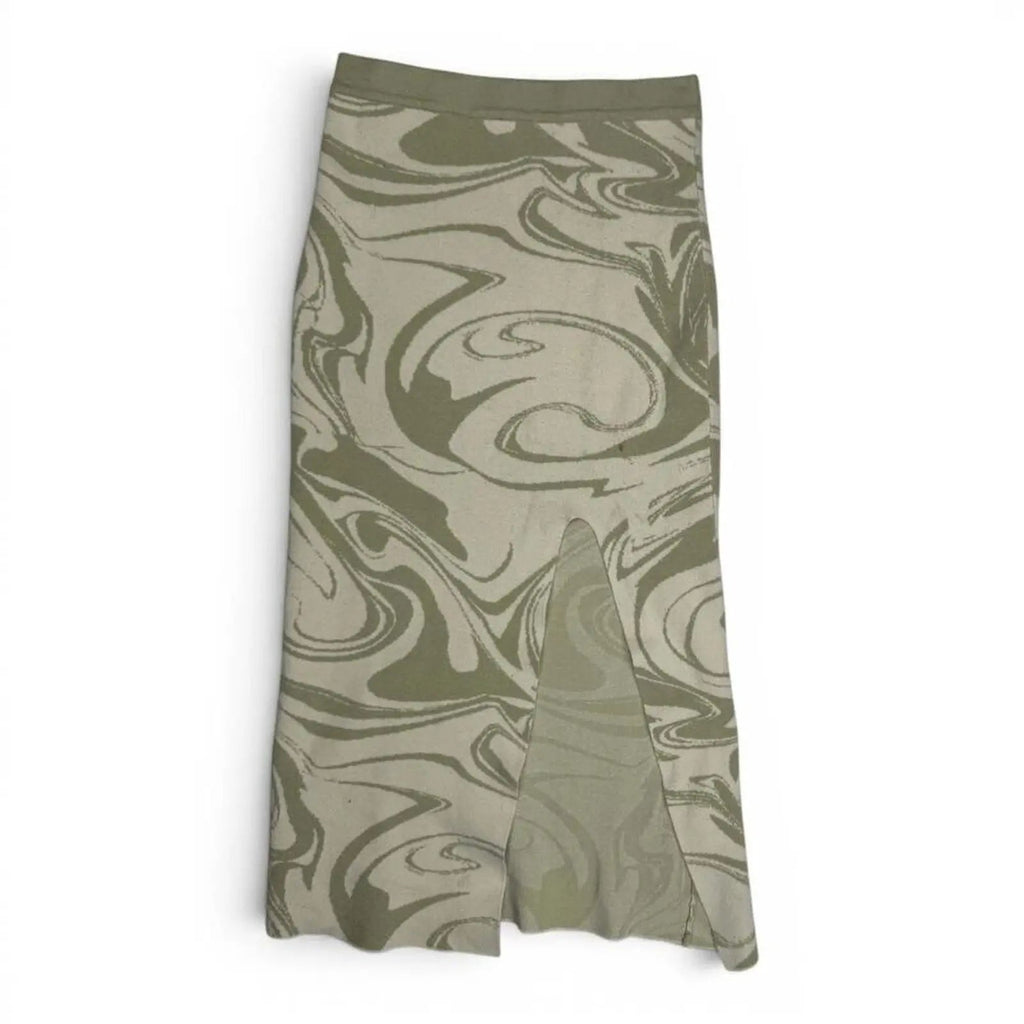 4th + Reckless Size S Green Swirl Print Knit Midi Skirt 4th + Reckless