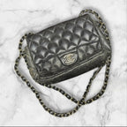 CHANEL Quilted Mini Flap Bag, Metallic Charocoal Leather, Silver-Tone Hardware. Chanel