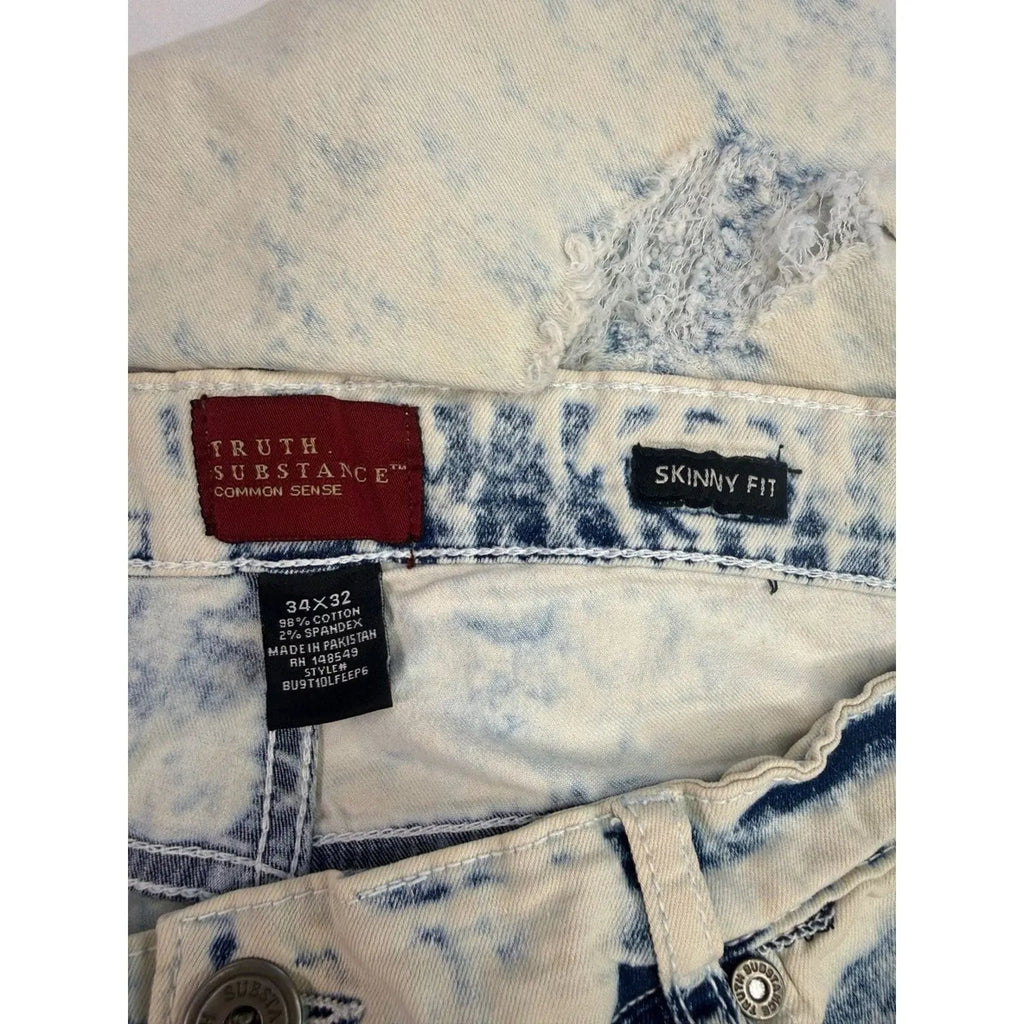 Truth.Substance Common Sense Acid Wash Distressed Skinny Fit Jeans 34x32 Truth Substance Common Sense