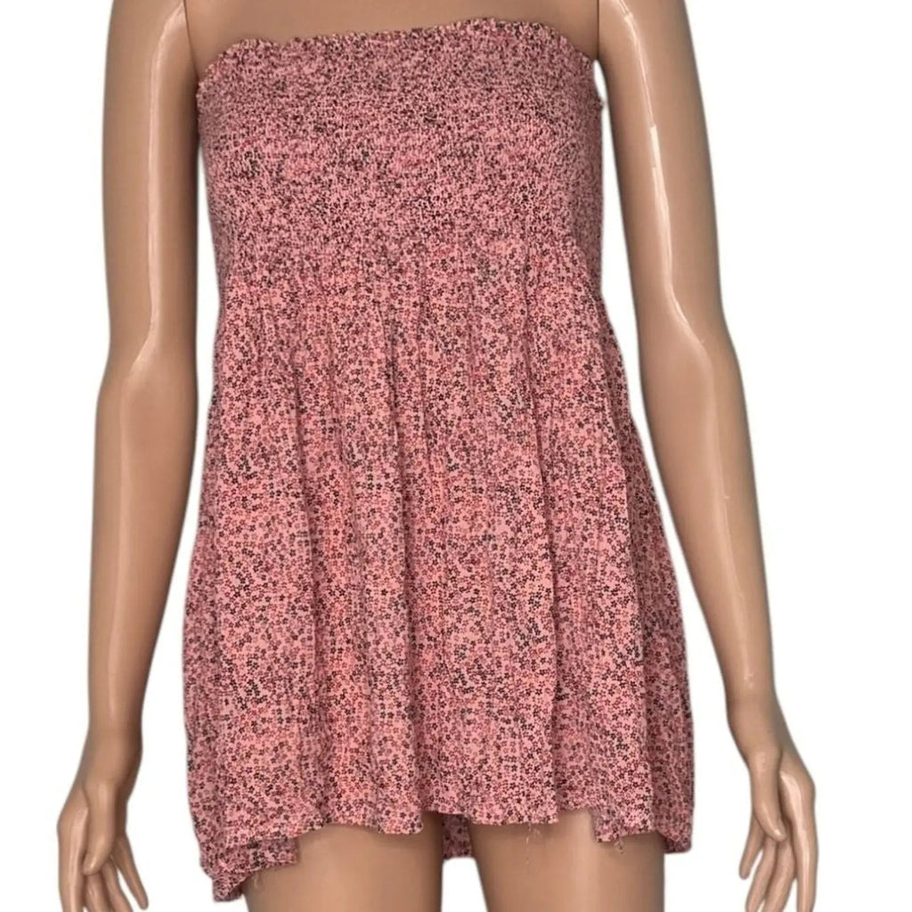 The Nines by HATCH Pink Ditsy Floral Smocked Strapless Tube Top Mini Dress Size The Nines by HATCH