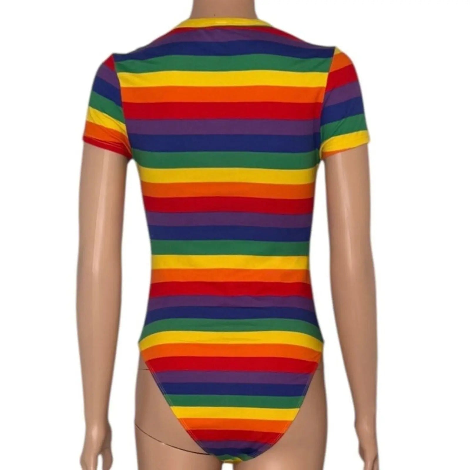 SHEIN Rainbow Striped Short Sleeve Crew Neck T-Shirt Bodysuit SHEIN
