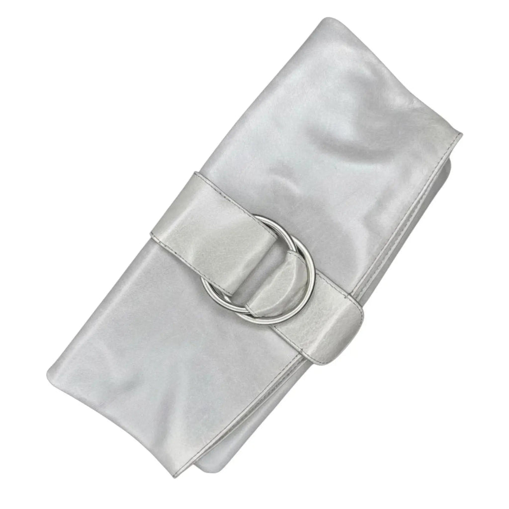 Hobo Silver Metallic Leather Folding Clutch Hobo International