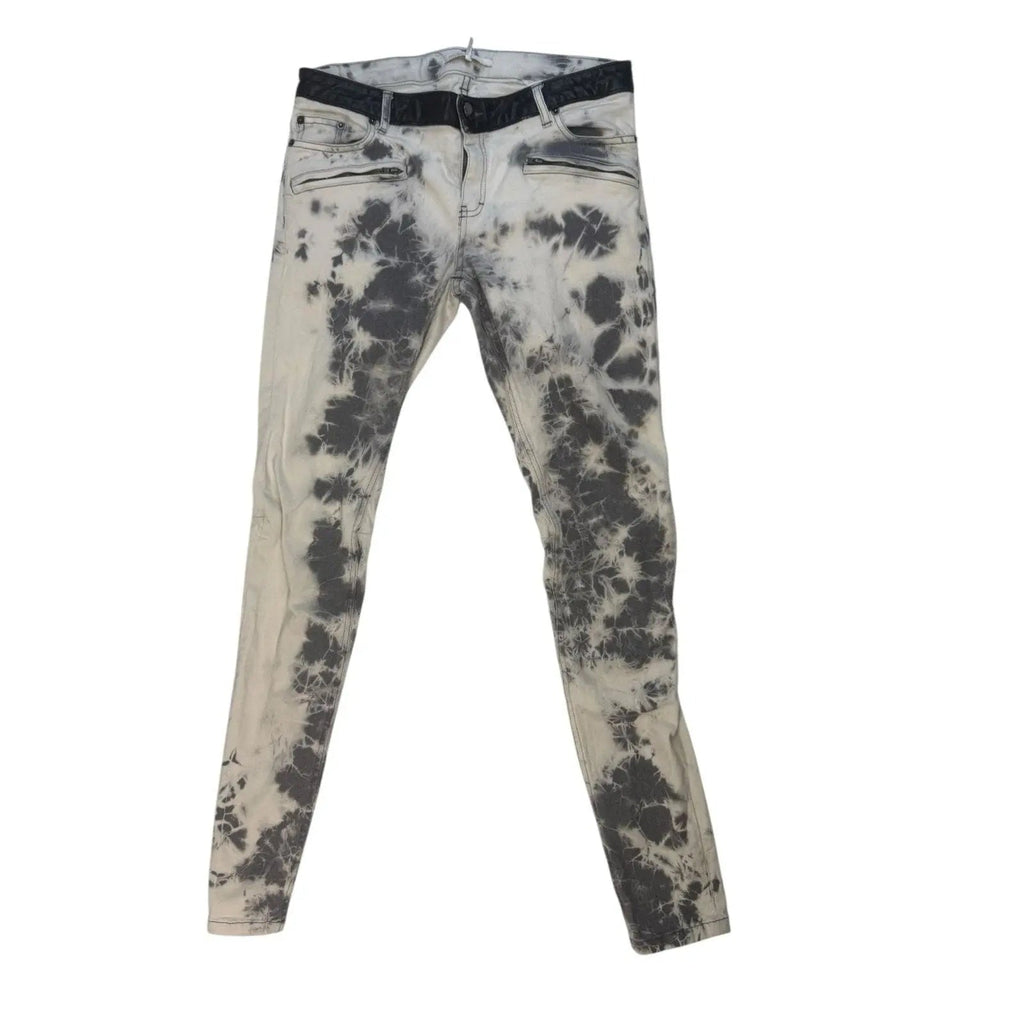 Maje Tie-Dye Acid Wash Skinny Jeans with Faux Leather Waistband Maje
