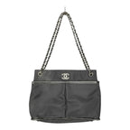 Chanel Black Nylon CC Mark Chain Tote Bag with Leather Trim Chanel