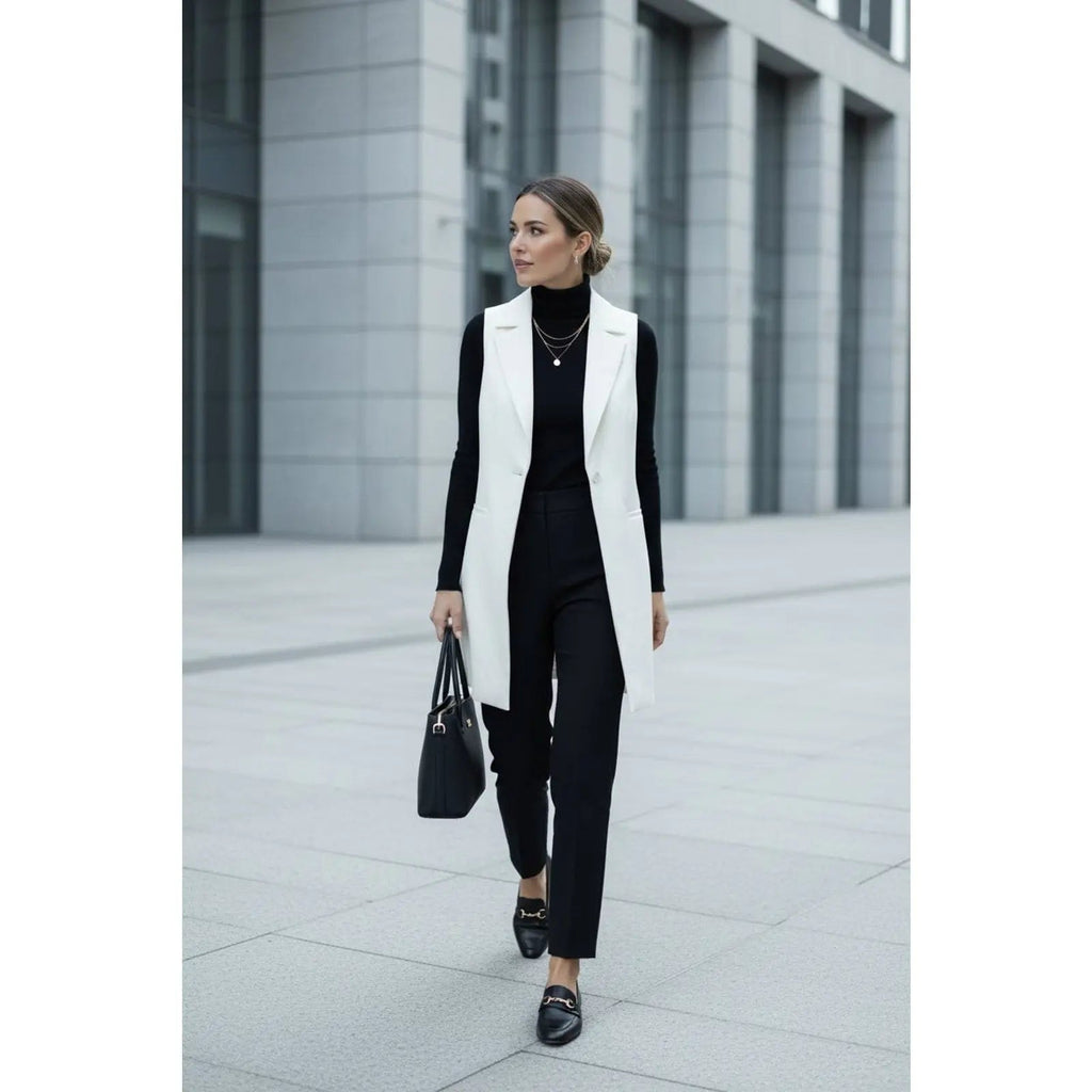 Bar III Ivory Sleeveless Blazer Vest - Tailored Longline Waistcoat, Size M giving blooms foundation